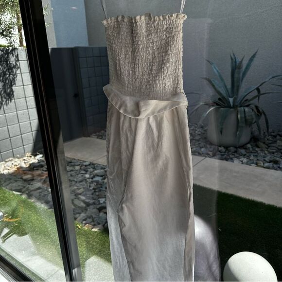 FAITHFUL THE BRAND women’s ivory linen tie waist jumpsuit smoked bodice sz 2 - Picture 1 of 10